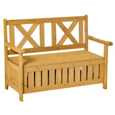 Outsunny 2-Seater Garden Storage Bench for Patio Wood Porch Decor Outdoor Seating - 1