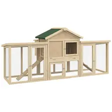 PawHut Large Chicken Coop, Wooden Garden Hen House, Poultry Coops Cages with Run, Nesting Box, Natural Wood Finish - 1
