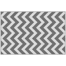 Outsunny 121 x 182 cm(4x6ft) Outdoor Rug Reversible Mat Plastic Straw Rug Portable RV Camping Mat for Garden Deck Picnic Indoor, Light Grey & White - 1