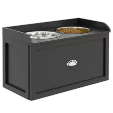 PawHut Stainless Steel Raised Dog Bowls, with 21L Storage Drawer for Large Dogs and Cats - Black - 1