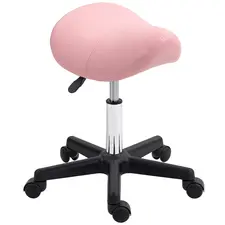 HOMCOM Saddle Stool, PU Leather Adjustable Rolling Salon Chair with Steel Frame for Massage, Spa, Beauty and Tattoo, Pink - 1