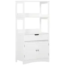 kleankin Bathroom Floor Cabinet, Free Standing Kitchen Cupboard with Shelves, Drawer and Doors, Storage Organizer for Living Room, White - 1