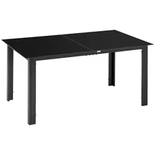 Outsunny Outdoor Dining Table for 6, Aluminium Rectangular Garden Table with Tempered Glass Tabletop for Yard, Patio, Black - 1