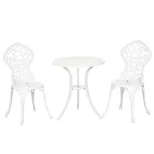 Outsunny 3 Pcs Aluminium Bistro Set Garden Furniture Dining Table Chairs Antique Outdoor Seat Patio Seater White - 1
