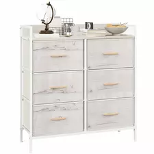 HOMCOM Rustic Chest of Six Fabric Drawers - Natural - 1