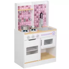 AIYAPLAY Kids Play Kitchen, Pretend Play Kitchen with Realistic Oven, Stove, Sink, Kitchen, Accessories, White - 1
