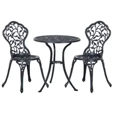 Outsunny 3 Pcs Aluminium Bistro Set Garden Furniture Dining Table Chairs Antique Outdoor Seat Patio Seater Black - 1