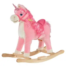 HOMCOM Kids Plush Rocking Horse Ride On Unicorn w/ Sound Moving Mouth Wagging Tail Children Rocker Toy Gift 3-6 Years Pink - 1