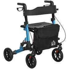 HOMCOM Folding Rollator Walker with Seat, Backrest, Lightweight Walking Frame with Storage Bag, Dual Brakes, Adjustable Handle Height, Suspension System, 4 Wheeled Walker for Seniors, Blue - 1
