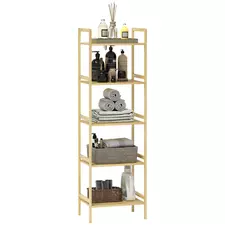 HOMCOM 5-Tier Bamboo Bathroom Storage Shelf, Freestanding Shelving Unit with Adjustable Rack for Kitchen Bathroom Living Room, Natural Wood Finish - 1