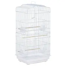 PawHut Large Metal Bird Cage with Perches, Food Bowls, Swing, for Budgies, Parakeets, White - 1