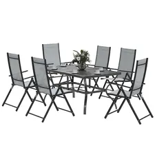Outsunny Seven-Piece Steel Outdoor Dining Set, with Parasol Hole - Grey - 1