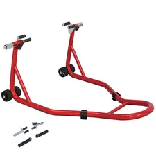 HOMCOM Front Motorcycle Paddock Stand Motorbike Stand with Anti-Slip Mat, Adjustable Pin and Swingarm Spool Adaptors, 200 kg Capacity, for 18", 17" and 10" Tyre, Red - 1