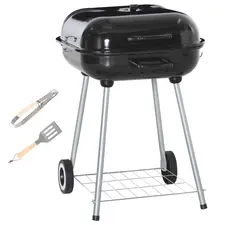 Outsunny Portable BBQ Charcoal Grill with 2 Wheels and Cooking Utensils, Smoker Grill with Lid for Outdoor Barbecues, Camping, Picnic, Courtyard - 1