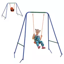 Outsunny Two-In-One Toddler Garden Swing, with Comfortable Seat, Safety Belt - Orange and Blue - 1