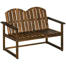 Outsunny Outdoor Wooden Garden Bench, Patio Loveseat Chair with Slatted Backrest and Smooth Armrests for Two People, for Yard, Lawn, Porch, Carbonised Finish - 1