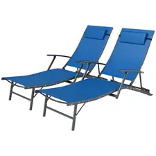 Outsunny Set of Two Adjustable Back Sun Loungers - Blue - 1