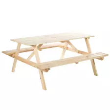 Outsunny 6 Seater Wooden Picnic Table Bench for Outdoor Garden or Patio with Parasol Cutout 150 cm Natural Wood Finish - 1