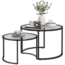 HOMCOM Two-Piece Nest of Glass-Top Coffee Tables - 1