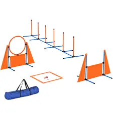 PawHut 6-Piece Dog Agility Equipment Set with Weave Poles, Jump Ring, Hurdle, Pause Box, Bag, Orange - 1