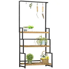 Outsunny 3 Tiered Plant Stand with Hanging Hooks, Flower Rack Shelf for Indoor Outdoor Porch Balcony Living Room Bedroom - 1