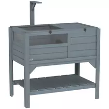 PawHut Wooden Tortoise House, with Shelter, Run, Shelf, Lamp Holder, Tray, Grey - 1