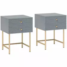 HOMCOM Set of Two Elegant Bedside Tables - Grey/Gold-Tone - 1