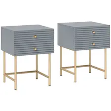 HOMCOM Set of Two Elegant Bedside Tables - Grey/Gold-Tone - 1