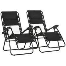Outsunny Garden Recliner Chairs Set of 2, Outdoor Foldable Zero Gravity Chairs Set w/ Footstool and Detachable Headrest, Black - 1