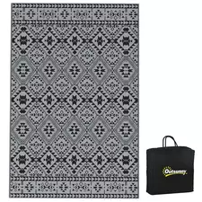 Outsunny 182 x 274cm Reversible Patterned Outdoor Rug, with Bag - Black/Grey - 1