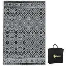 Outsunny 182 x 274cm Reversible Patterned Outdoor Rug, with Bag - Black/Grey - 1