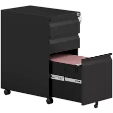 Vinsetto 3-Drawer Steel Filing Cabinet with Lock and Wheels - Black - 1