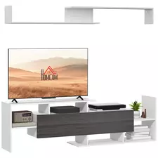 HOMCOM TV Cabinet with Wall Shelf for Wall-Mounted 65" TVs or Standing 40" TVs - White and Grey - 1