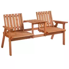 Outsunny 2-Seater Fir Wood Bench w/ Centre Table - 1