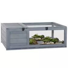 PawHut Tortoise House, Small Reptile Wooden House, with Mesh Roofs, Side Panels, for Turtles, Lizards, Geckos and Snakes - 1
