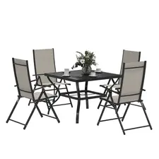 Outsunny Five-Piece Steel Frame Patio Set - Khaki/Black - 1