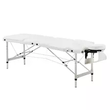 HOMCOM Foldable Massage Bed Portable Table, 3-Section Aluminium Foldable Beauty Couch, Professional Salon Spa Table with Headrest Support and Carry Bag, 81 cm Width, White - 1