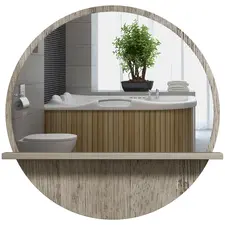 kleankin 45cm Round Home Mirror, with Shelf - Grey Wood-Effect - 1