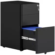 Vinsetto 3-Drawer Steel Filing Cabinet with Lock - Black - 1