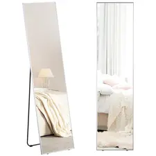 HOMCOM Full Length Mirror Wall-Mounted, 160 x 40 cm Freestanding Rectangle Dressing Mirror for Bedroom, Living Room, Silver Frame - 1