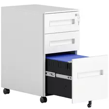 Vinsetto Three-Drawer Steel Filing Cabinet - White - 1
