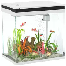 PawHut 26L Glass Fish Tank With Filter System, LED Lights, Water Pump, White - 1