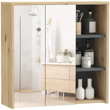HOMCOM Five-Shelf Mirrored Bathroom Cabinet - Wood-Effect - 1