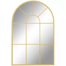 HOMCOM 90 X 61cm Arched Grid Mirror - Gold Tone - 1