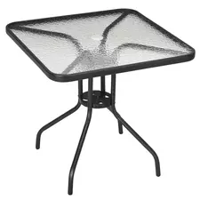 Outsunny Square Garden Dining Table with Tempered Glass Top & Umbrella Hole, 76 x 76 cm - 1