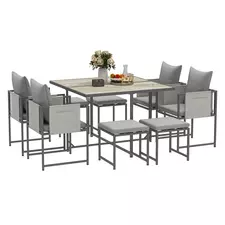 Outsunny Nine-Piece Steel Frame Garden Dining Set - Grey - 1