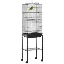PawHut Bird Cage Budgie Cages for Finch Canary Parakeet with Stand Wheels Slide-out Tray Accessories Storage Shelf, Black 46.5 x 36 x 157 cm - 1