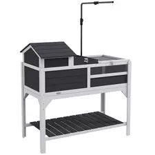 PawHut Wooden Tortoise Enclosure, Tortoise Tank w/ Adjustable Lamp Holder, Openable Lid, Removable Main House - Grey - 1