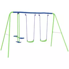 Outsunny Metal Garden Swing Set Height Adjustable Children Outdoor Backyard Play Set for Toddlers Over 3 Years Old, Green - 1