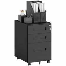 Vinsetto Three-Drawer Steel Filing Cabinet - Black - 1
